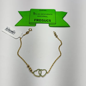 PULSERA TEJIDO ESPECIAL C CORAZONES 14K 18 CM 1.7 GR (NUEVO)