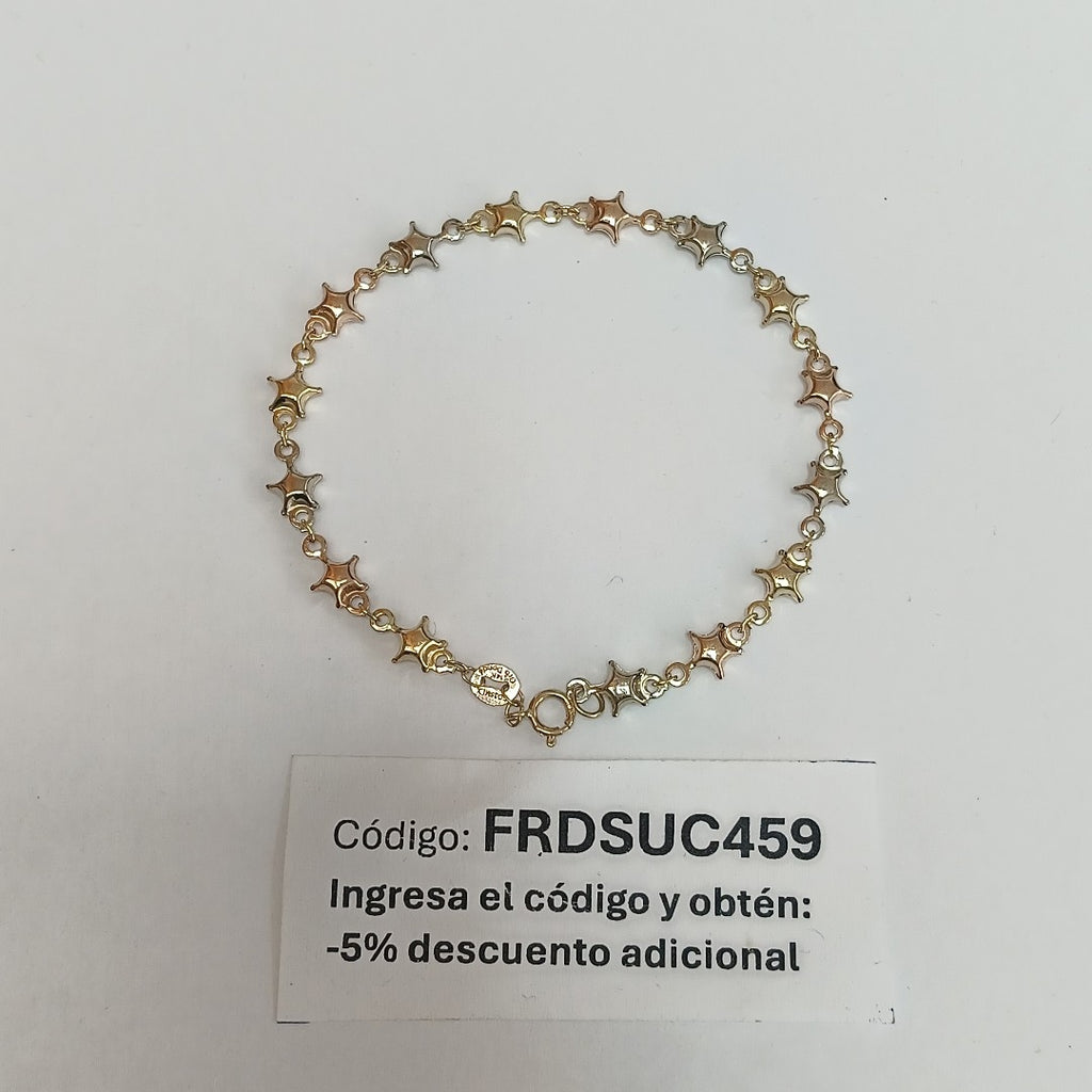 PULSERA TEJIDO ESPECIAL ESTRELLAS COMBINADAS 14K 18 CM 2.3 GR (NUEVO)
