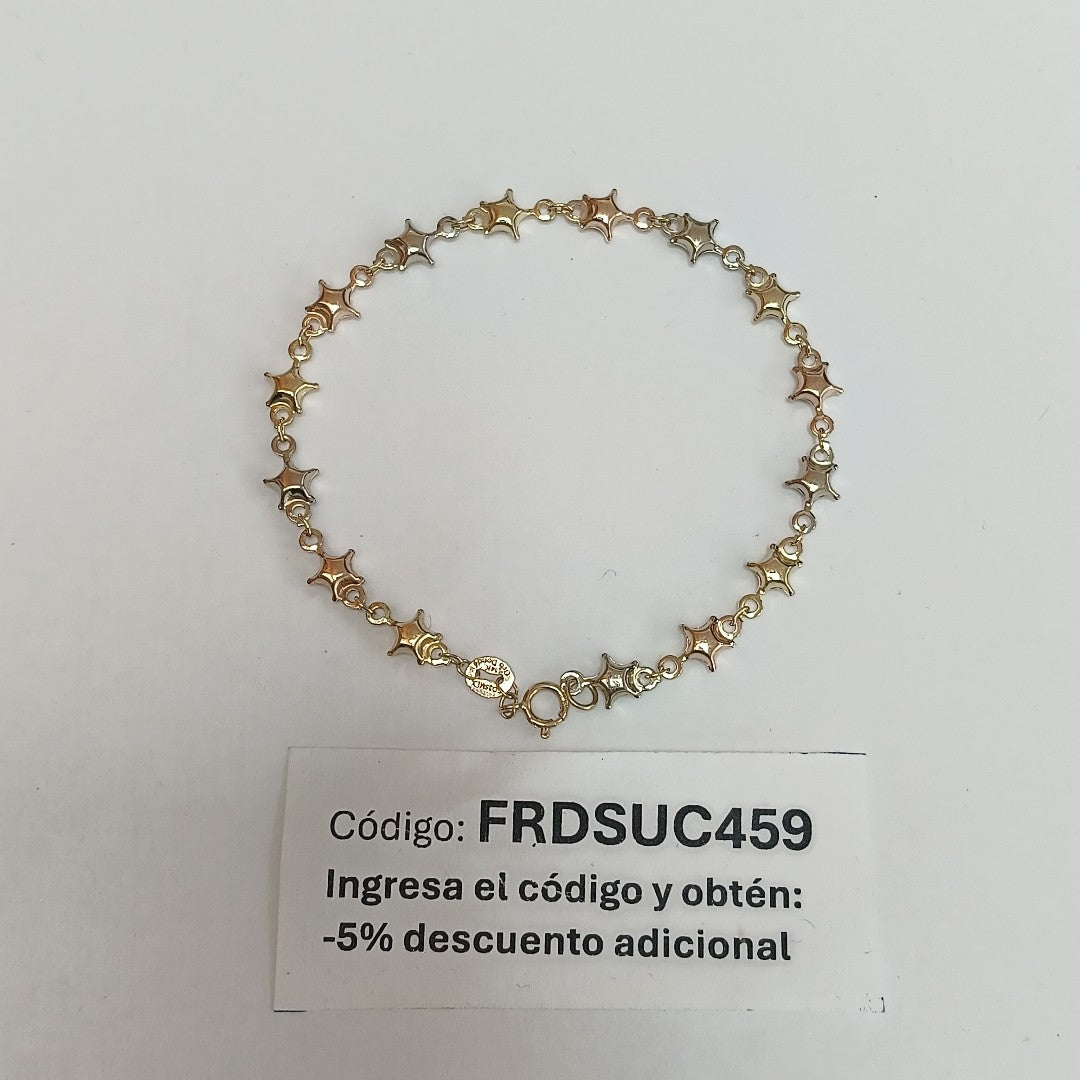 PULSERA TEJIDO ESPECIAL ESTRELLAS COMBINADAS 14K 18 CM 2.3 GR (NUEVO)