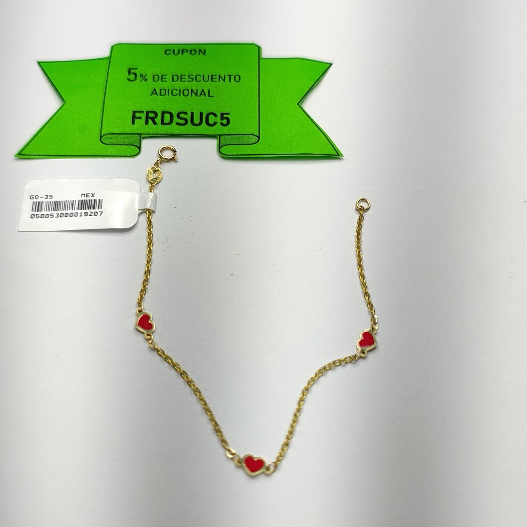 PULSERA ESPECIAL CON CORAZONES 14K 18 CM 1.4 GR (NUEVO)
