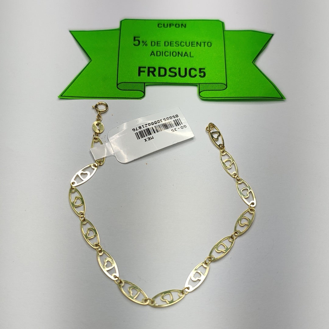 PULSERA TEJIDO ESPECIAL CON CORAZON 14K 18 CM 1.3 GR (NUEVO)
