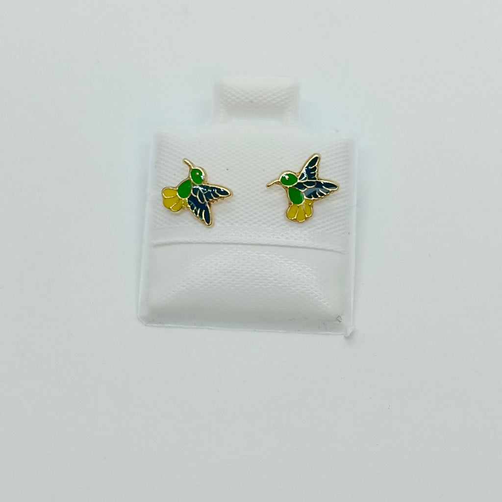 BROQUELES BROQUEL FIG COLIBRI ESMALTE VERDE 14K 0.2138 GR (NUEVO)