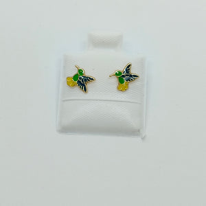 BROQUELES BROQUEL FIG COLIBRI ESMALTE VERDE 14K 0.2138 GR (NUEVO)