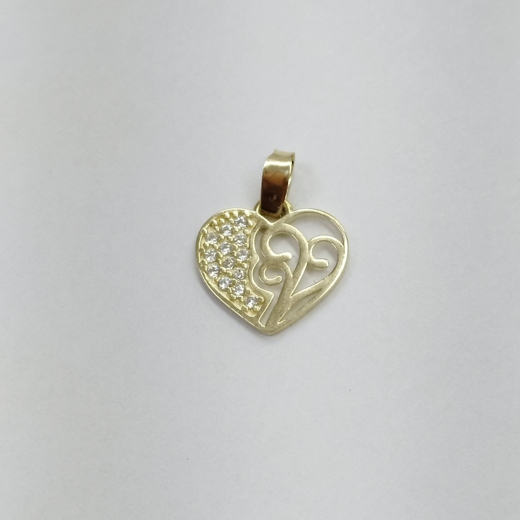 DIJE TEJIDO CORAZON CON CIRCONIAS Y ARBOL DE LA VIDA 14K 0.8 GR (NUEVO)