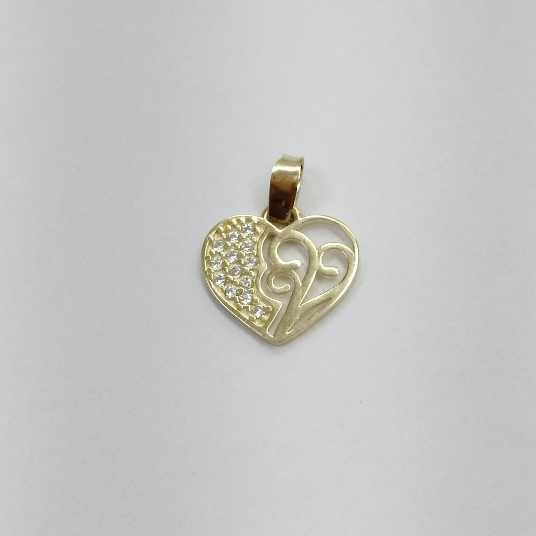 DIJE TEJIDO CORAZON CON CIRCONIAS Y ARBOL DE LA VIDA 14K 0.8 GR (NUEVO)