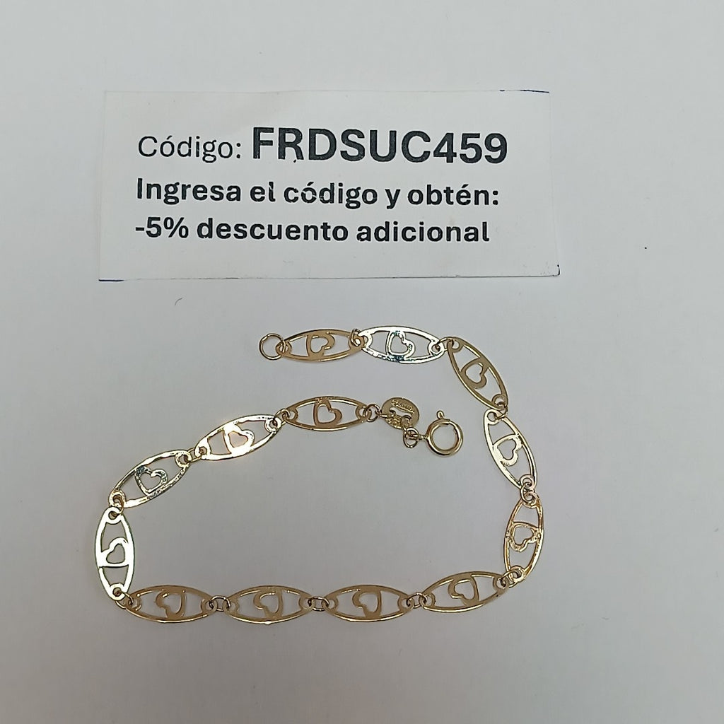 PULSERA TEJIDO ESPECIAL CON CORAZON 14K 18 CM 1.3 GR (NUEVO)
