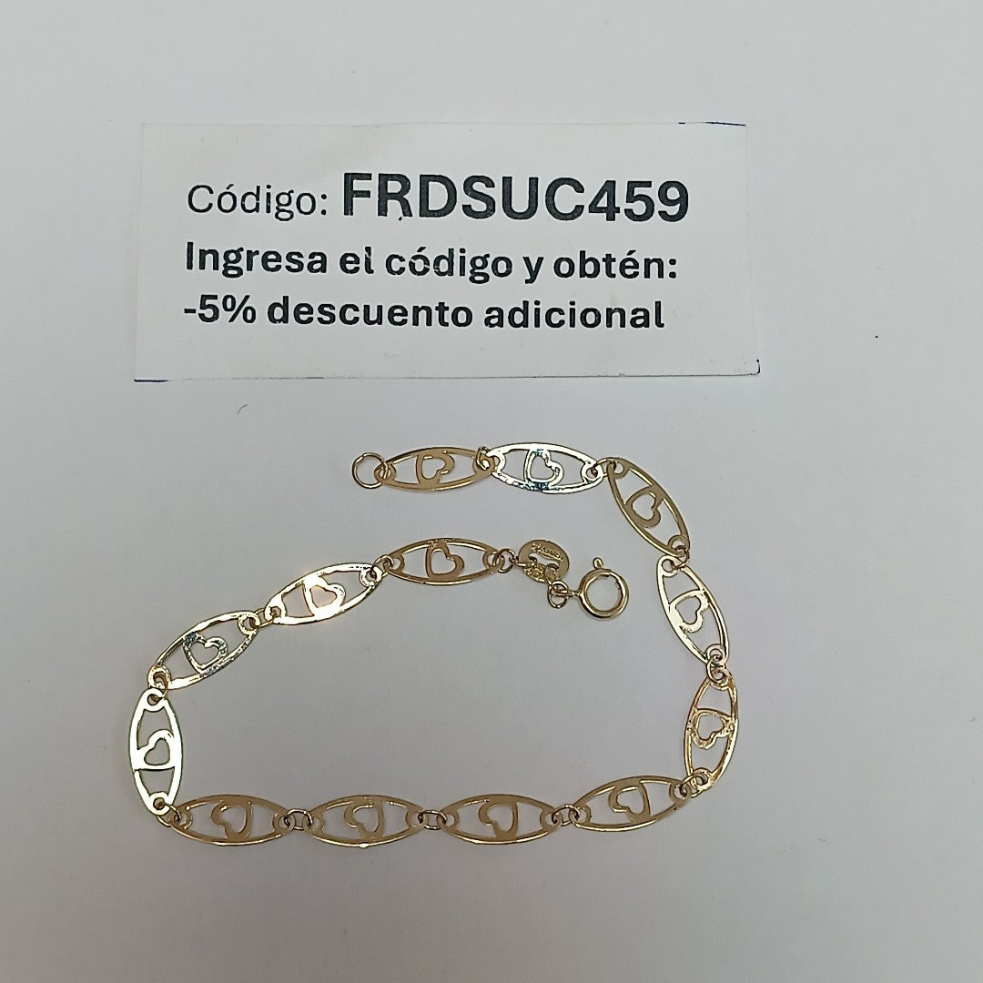 PULSERA TEJIDO ESPECIAL CON CORAZON 14K 18 CM 1.3 GR (NUEVO)