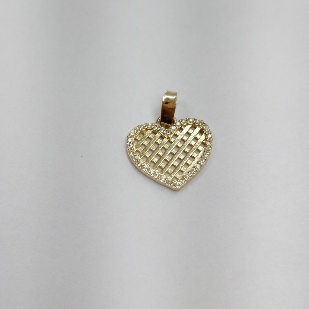 DIJE TEJIDO CORAZON CON CERCO DE CIRCONIAS 14K 1.2 GR (NUEVO)