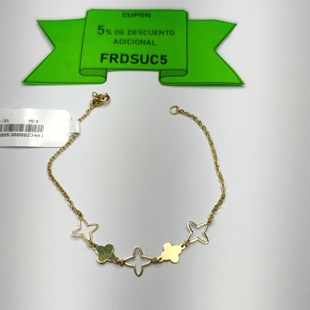 PULSERA TEJIDO ESP CON TREBOL 14K 18 CM 1.5 GR (NUEVO)