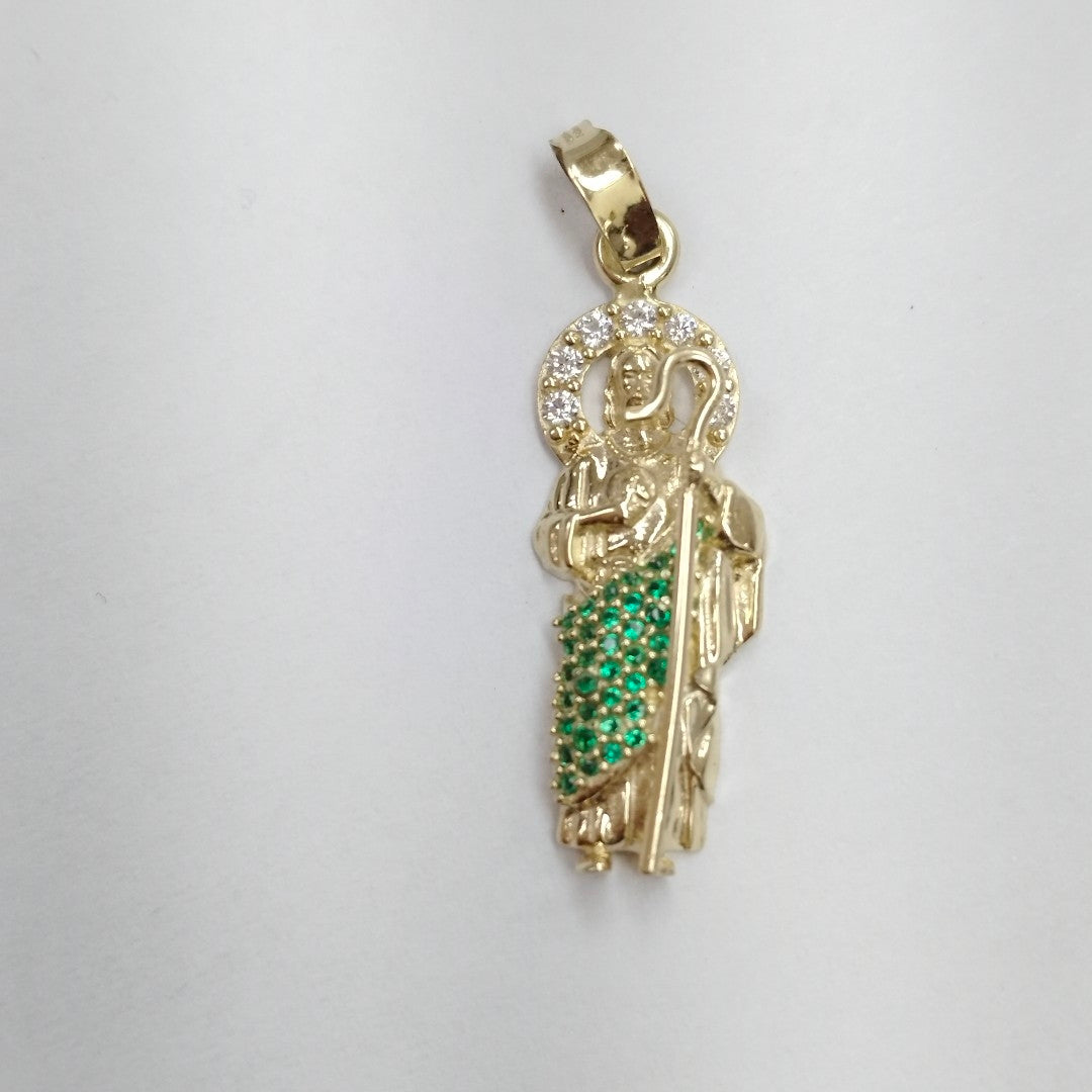 DIJE SAN JUDAS CON PIEDRAS DE COLOR 14K 1.7 GR (NUEVO)