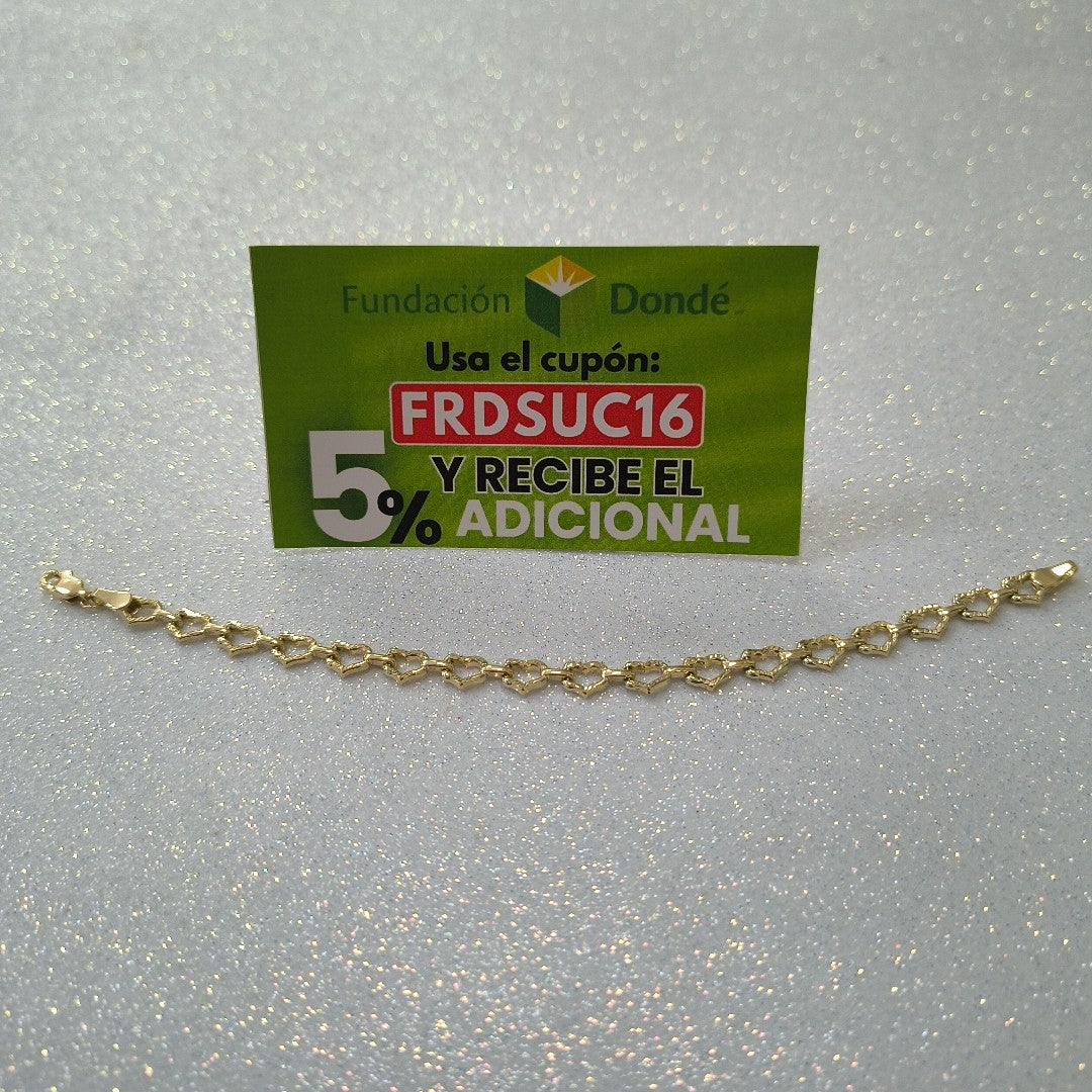 PULSERA ESPECIAL CON CORAZONES 14K 18 CM 4.2 GR (NUEVO)