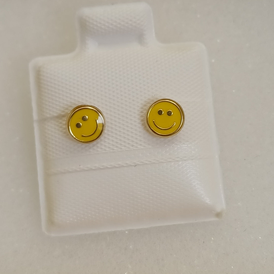 BROQUELES BROQUEL FIG SONRISA ESMALTE AMARILLO 14K 0.2074 GR (NUEVO)