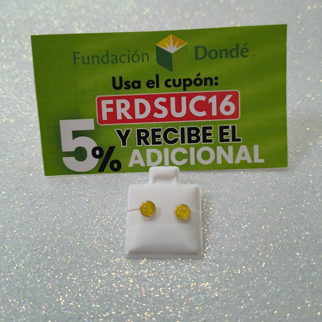 BROQUELES BROQUEL FIG SONRISA ESMALTE AMARILLO 14K 0.2074 GR (NUEVO)