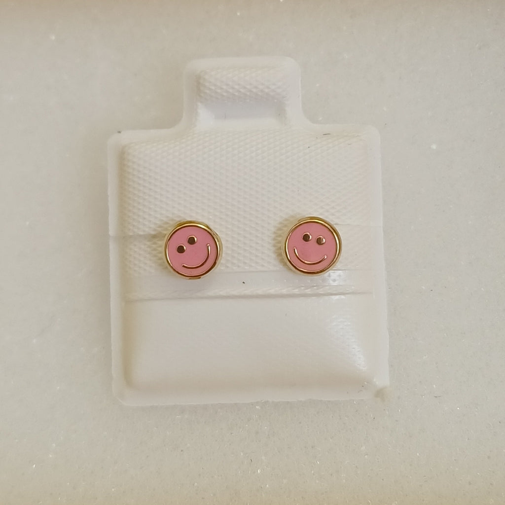BROQUELES BROQUEL FIG SONRISA ESMALTE ROSA 14K 0.1696 GR (NUEVO)