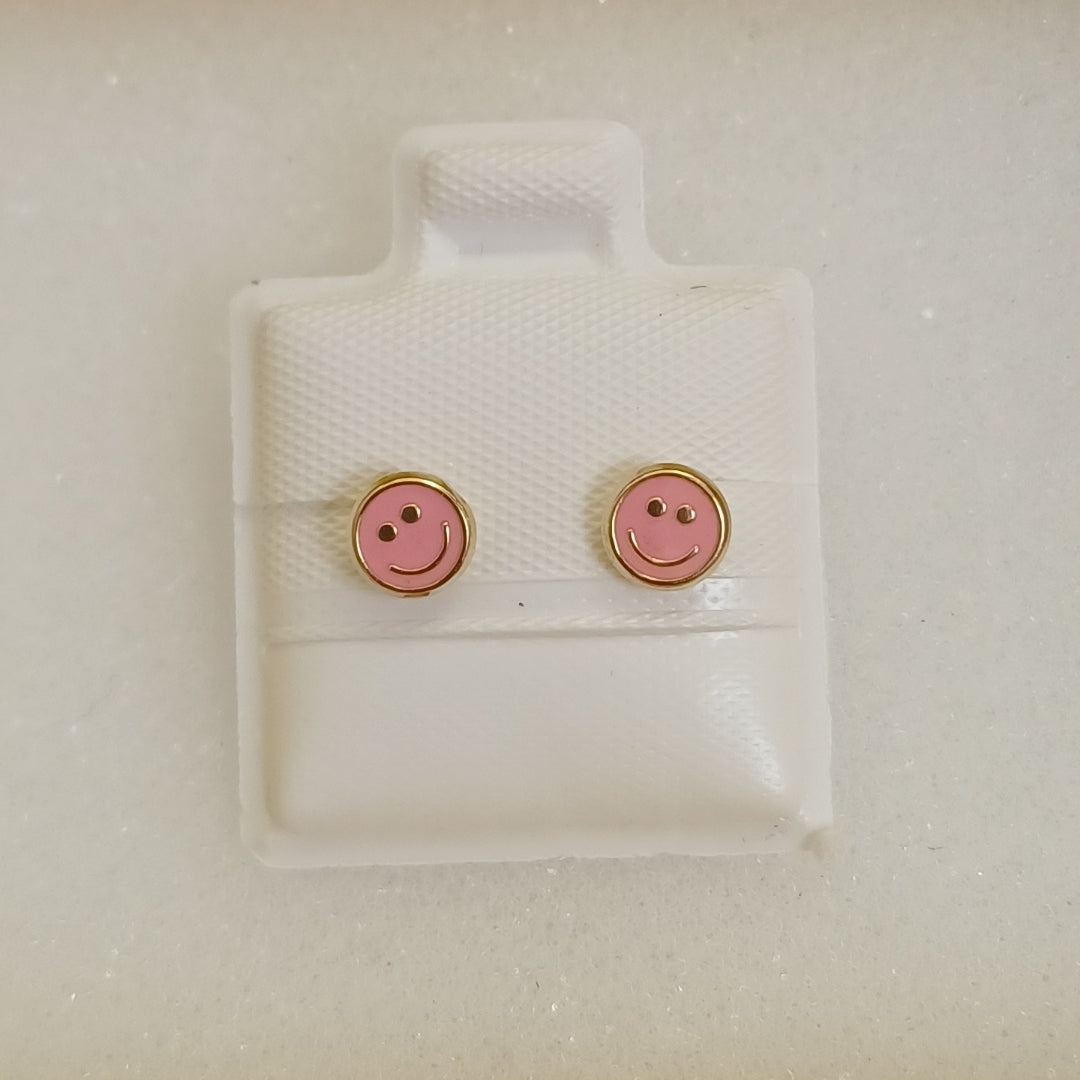 BROQUELES BROQUEL FIG SONRISA ESMALTE ROSA 14K 0.1696 GR (NUEVO)