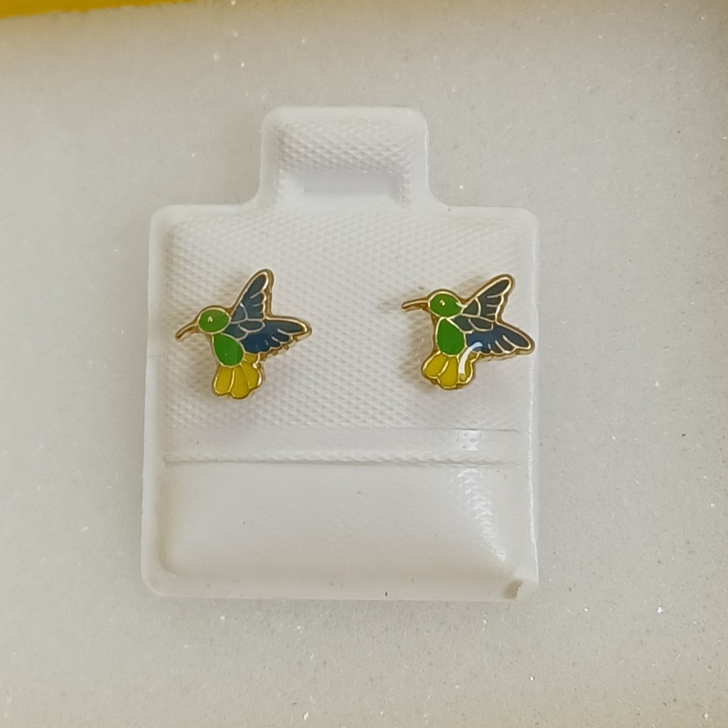 BROQUELES BROQUEL FIG COLIBRI ESMALTE VERDE 14K 0.2138 GR (NUEVO)