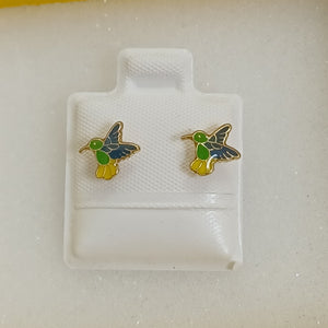 BROQUELES BROQUEL FIG COLIBRI ESMALTE VERDE 14K 0.2138 GR (NUEVO)