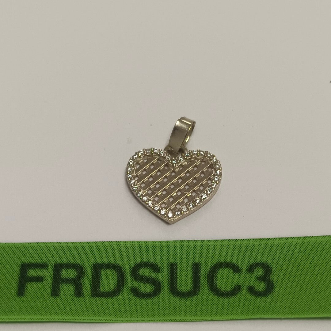 DIJE TEJIDO CORAZON CON CERCO DE CIRCONIAS 14K 1.2 GR (NUEVO)