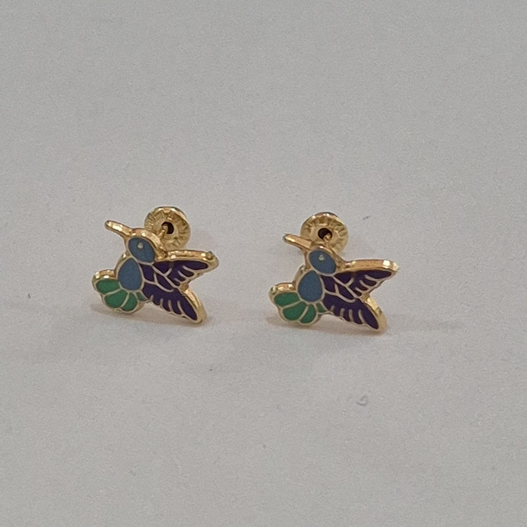 BROQUELES BROQUEL FIG COLIBRI ESMALTE AZUL 14K 0.2138 GR (NUEVO)
