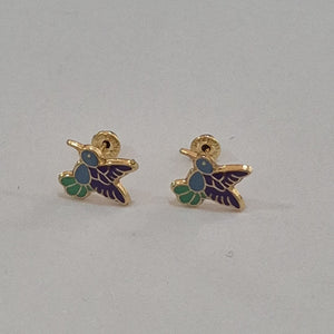 BROQUELES BROQUEL FIG COLIBRI ESMALTE AZUL 14K 0.2138 GR (NUEVO)
