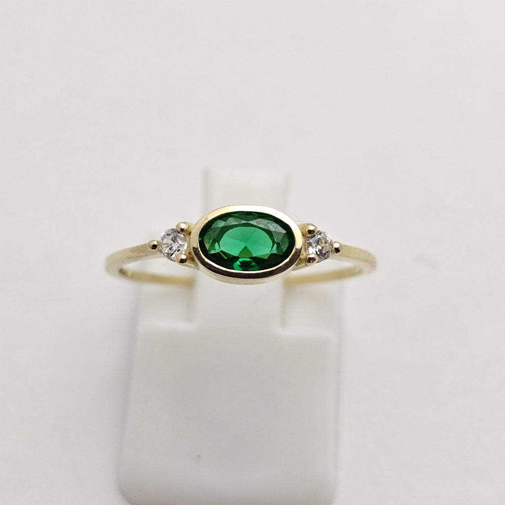 ANILLOS TEJIDO ANILLITO C CIRCONIAS Y PIEDRA VERDE 14K 7 1.1 GR (NUEVO)