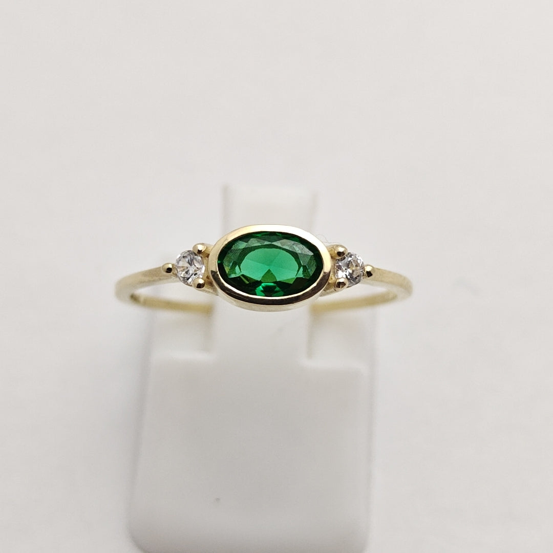ANILLOS TEJIDO ANILLITO C CIRCONIAS Y PIEDRA VERDE 14K 7 1.1 GR (NUEVO)