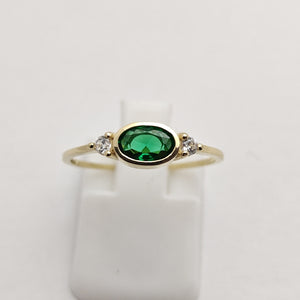 ANILLOS TEJIDO ANILLITO C CIRCONIAS Y PIEDRA VERDE 14K 7 1.1 GR (NUEVO)