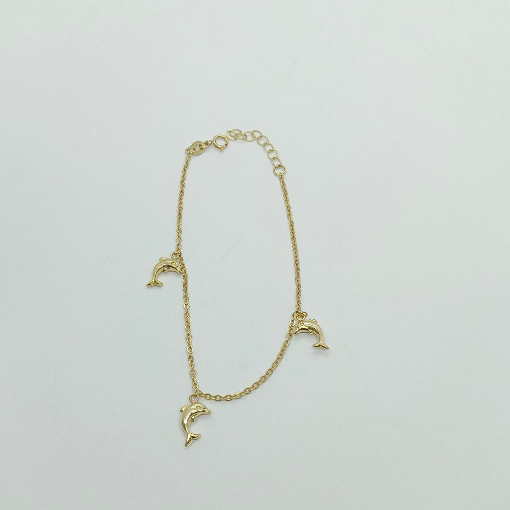 PULSERA ESPECIAL CON DIJES DELFINES 10K 18 CM 2 GR (NUEVO)