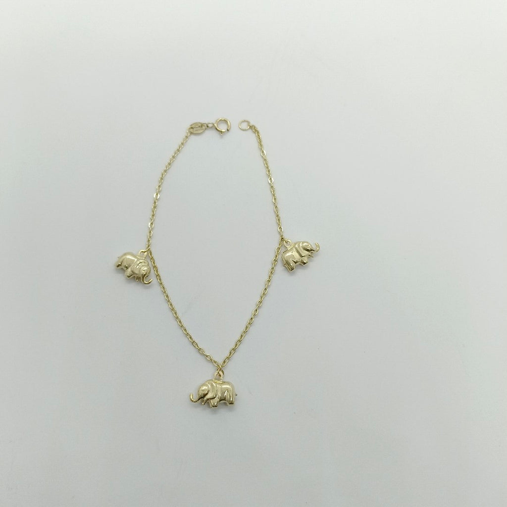 PULSERA ESPECIAL CON DIJES ELEFANTES 10K 18 CM 2.1 GR (NUEVO)