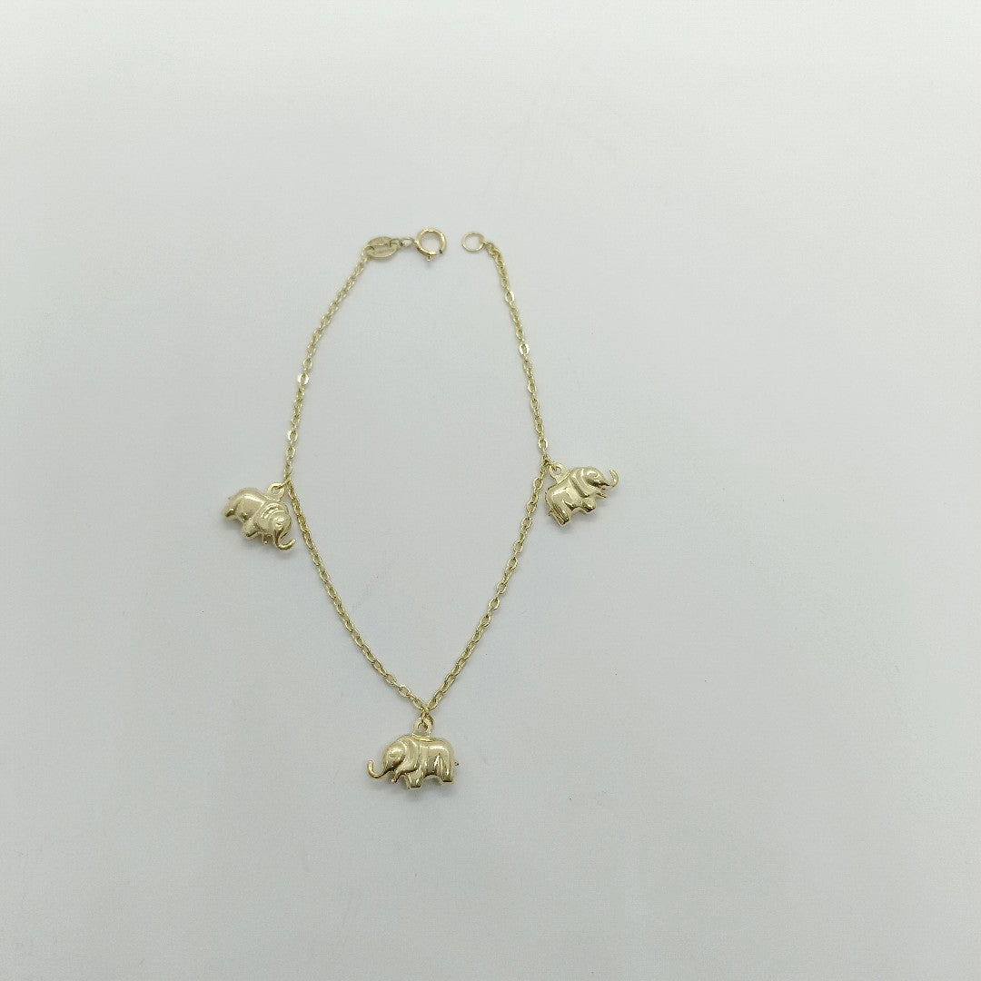 PULSERA ESPECIAL CON DIJES ELEFANTES 10K 18 CM 2.1 GR (NUEVO)