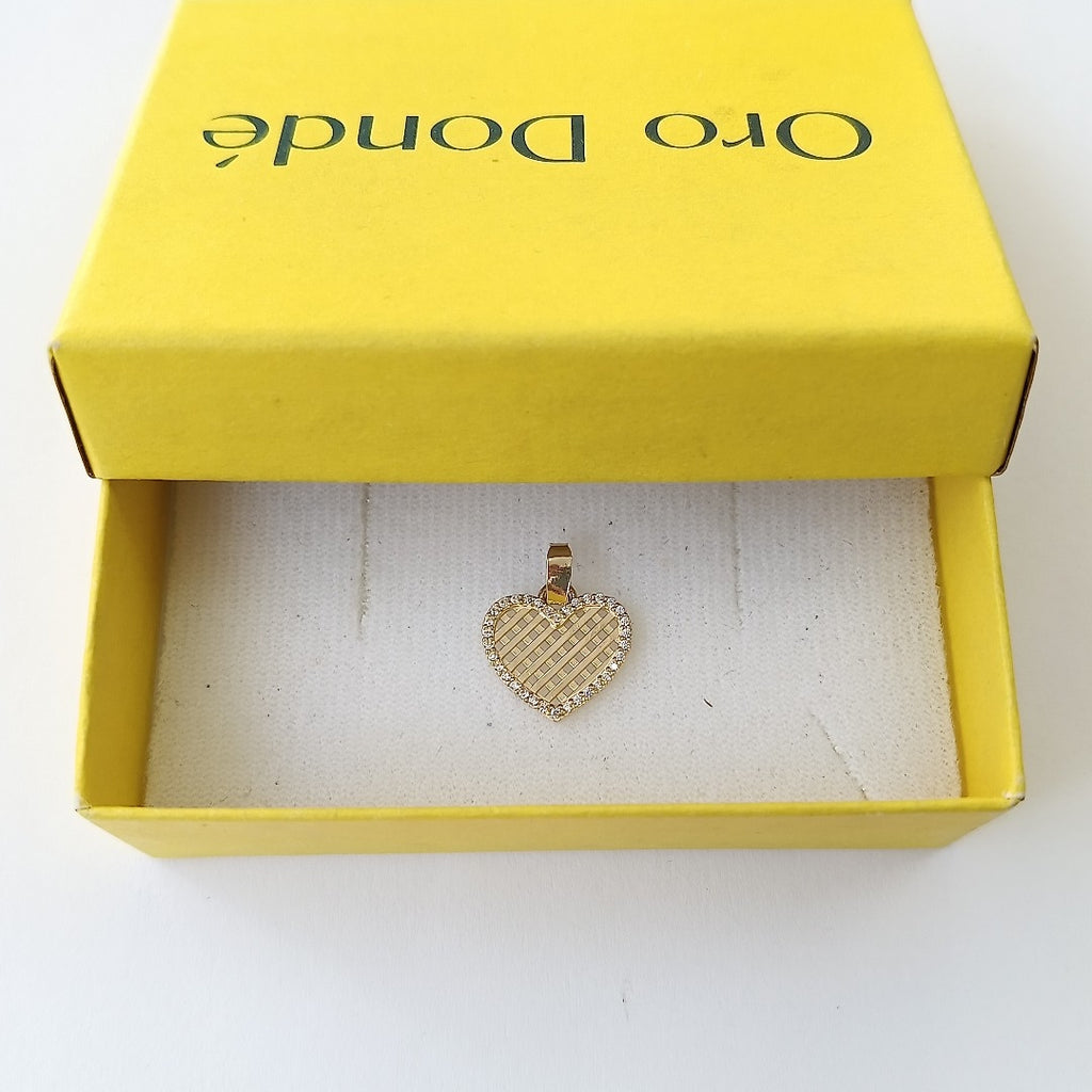 DIJE TEJIDO CORAZON CON CERCO DE CIRCONIAS 14K 1.1 GR (NUEVO)