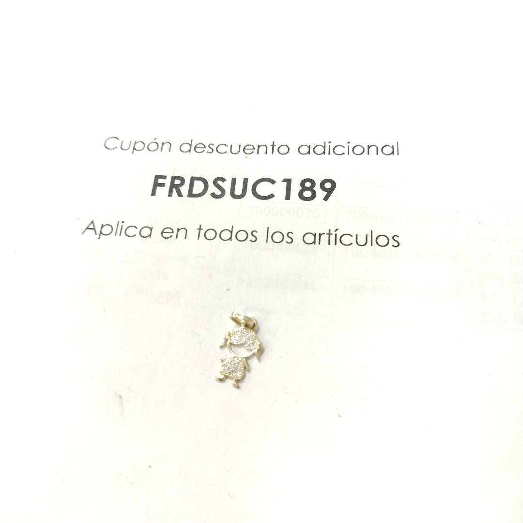 DIJE TEJIDO NIÑA CON CIRCONIAS 14K 0.9 GR (NUEVO)