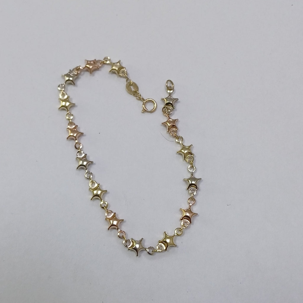 PULSERA TEJIDO ESPECIAL ESTRELLAS COMBINADAS 14K 18 CM 2.3 GR (NUEVO)