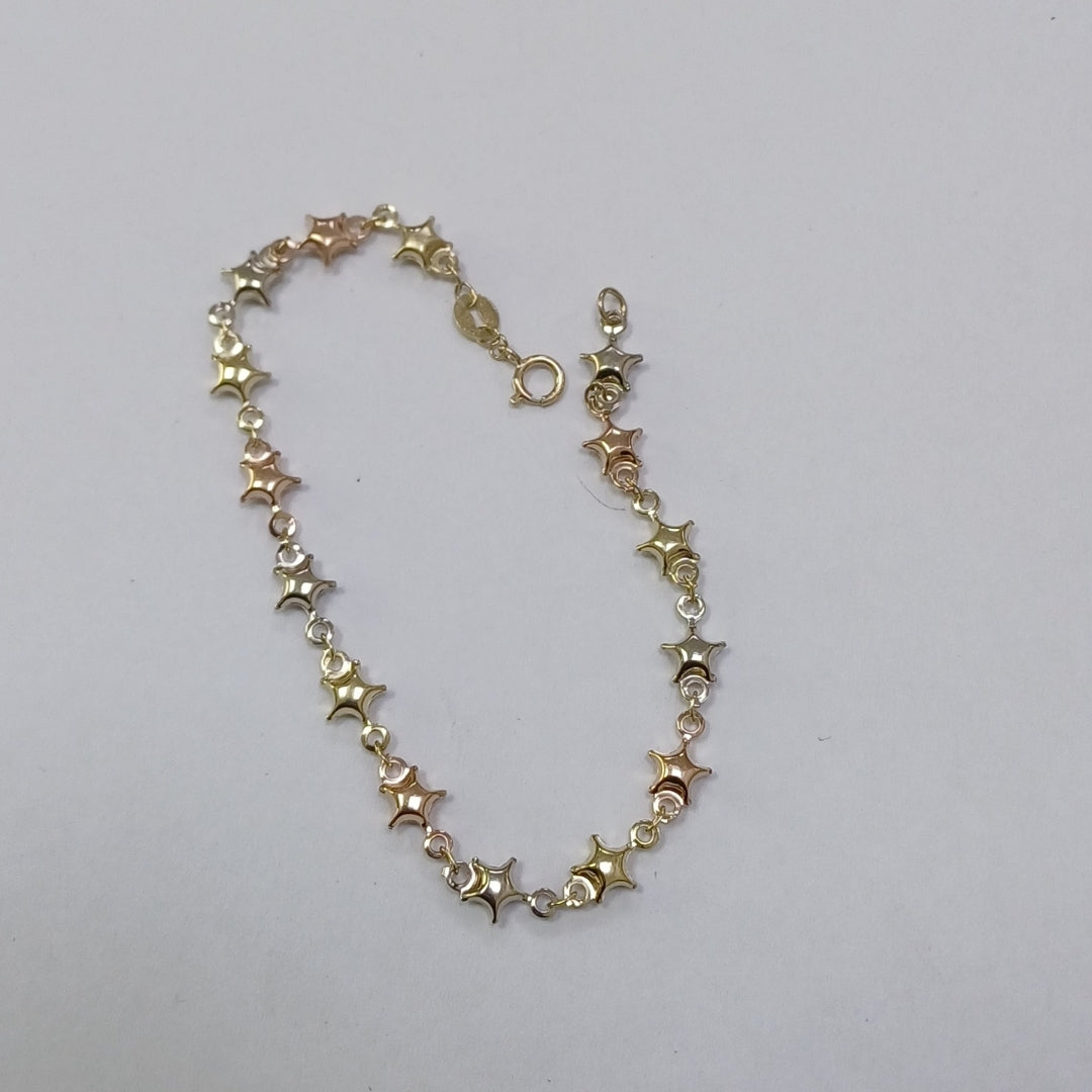 PULSERA TEJIDO ESPECIAL ESTRELLAS COMBINADAS 14K 18 CM 2.3 GR (NUEVO)