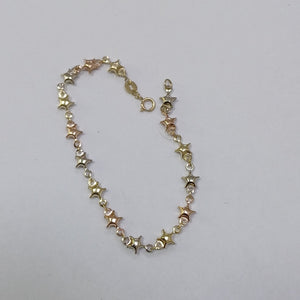 PULSERA TEJIDO ESPECIAL ESTRELLAS COMBINADAS 14K 18 CM 2.3 GR (NUEVO)