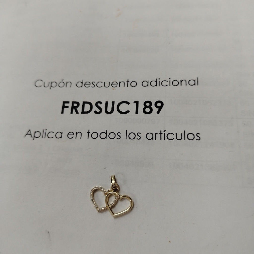 DIJE TEJIDO DOS CORAZONES CON CIRCONIAS 14K 1.5 GR (NUEVO)