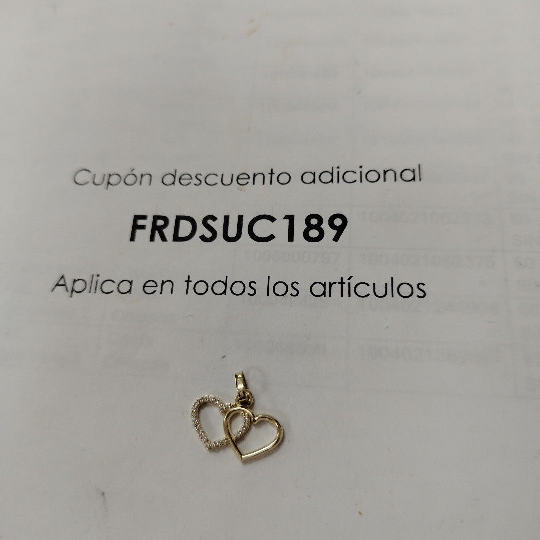 DIJE TEJIDO DOS CORAZONES CON CIRCONIAS 14K 1.5 GR (NUEVO)