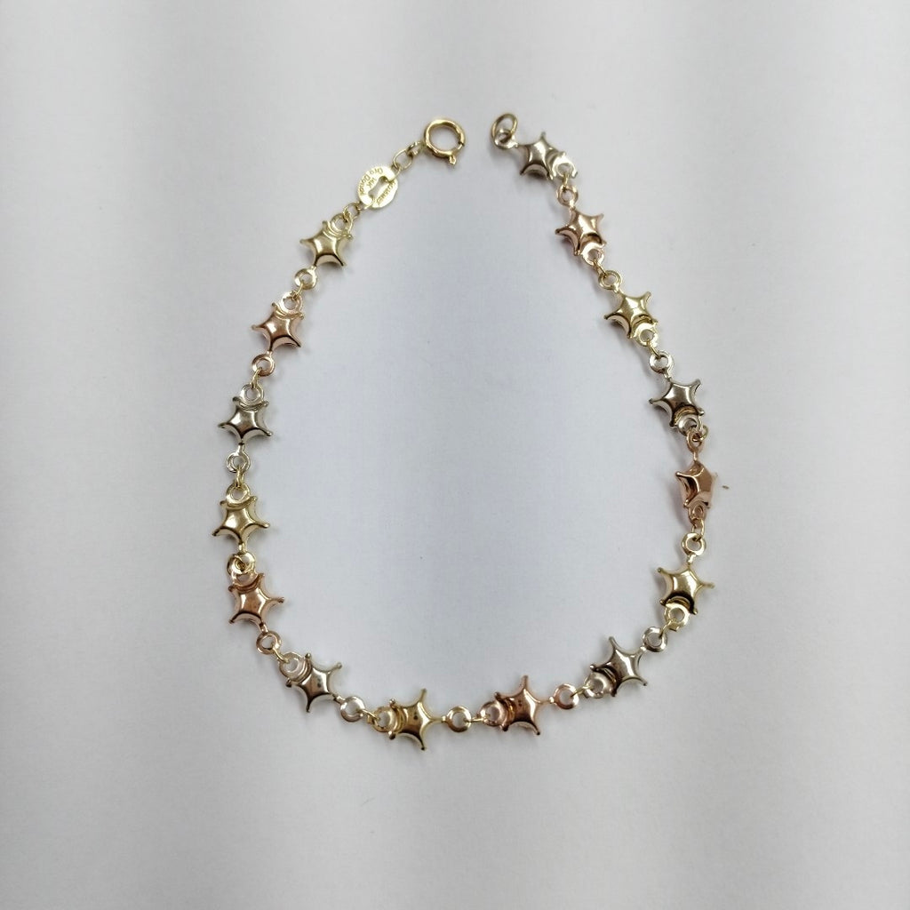 PULSERA TEJIDO ESPECIAL ESTRELLAS COMBINADAS 14K 18 CM 2.2 GR (NUEVO)