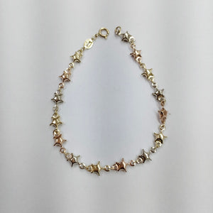 PULSERA TEJIDO ESPECIAL ESTRELLAS COMBINADAS 14K 18 CM 2.2 GR (NUEVO)