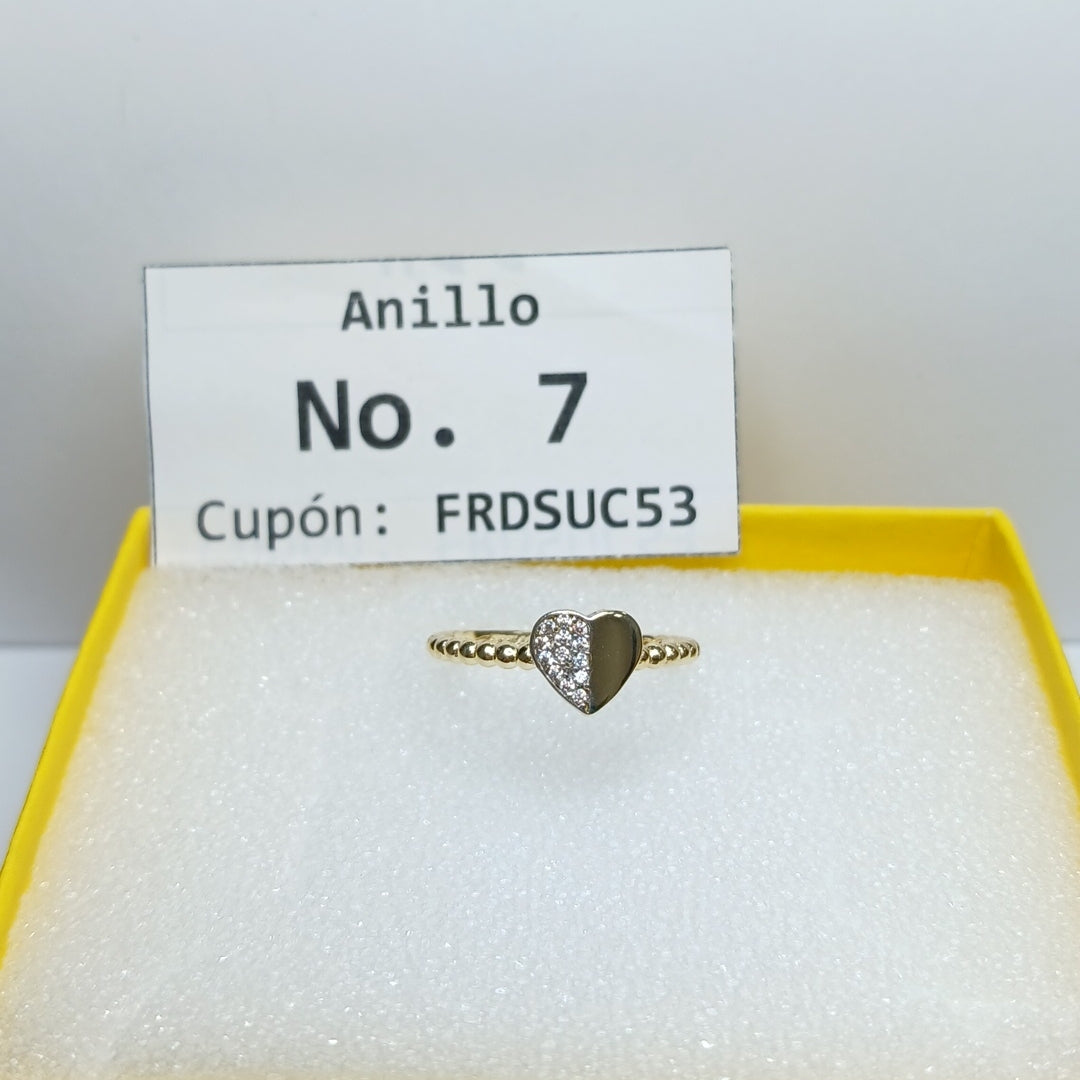 ANILLO ANILLITO FIG CORAZON C CIRCONIAS 14K 7 TALLA 1.5 GR (NUEVO)