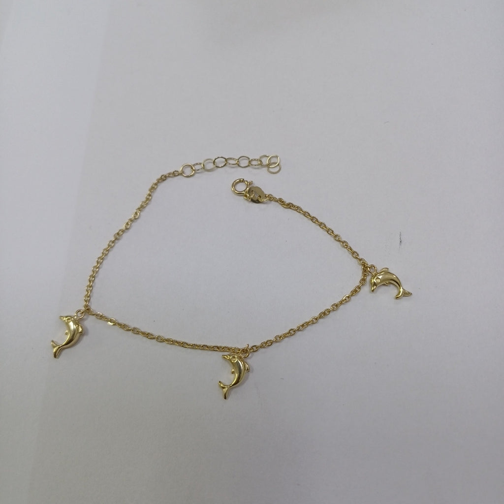 PULSERA ESPECIAL CON DIJES DELFINES 10K 18 CM 2 GR (NUEVO)