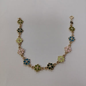 PULSERA ESPECIAL FLORES CON ESMALTE 14K 18 CM 4.5 GR (NUEVO)