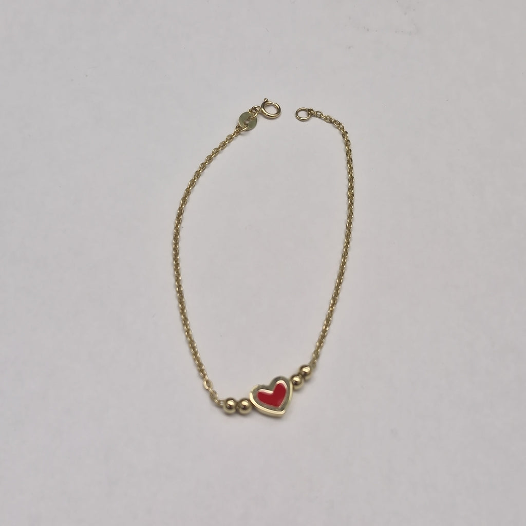 PULSERA TEJIDO ESPECIAL C CORAZON ROJO 14K 18 CM 1.9 GR (NUEVO)