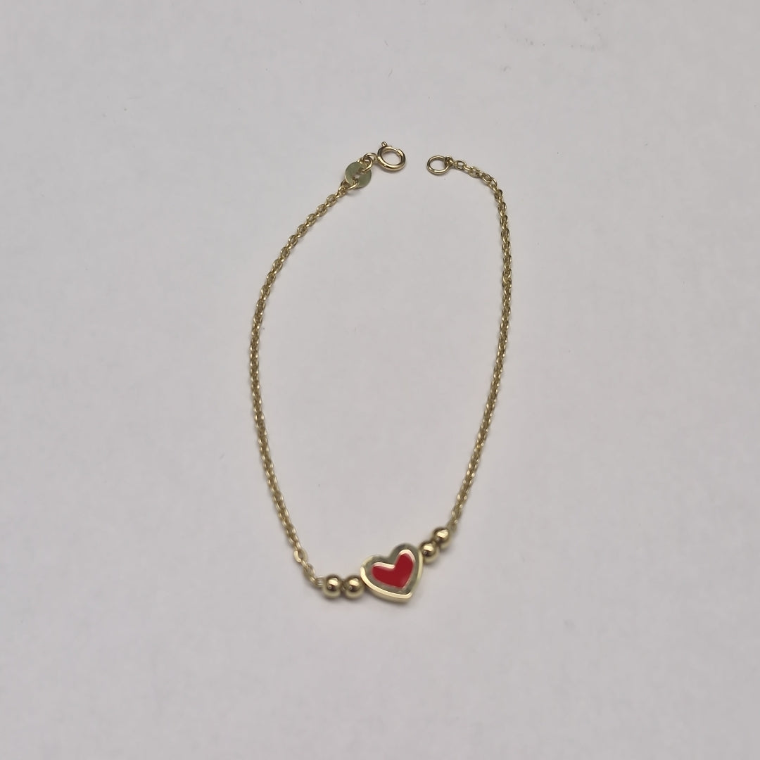 PULSERA TEJIDO ESPECIAL C CORAZON ROJO 14K 18 CM 1.9 GR (NUEVO)