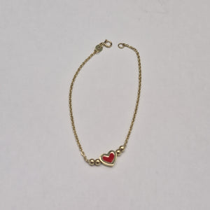 PULSERA TEJIDO ESPECIAL C CORAZON ROJO 14K 18 CM 1.9 GR (NUEVO)