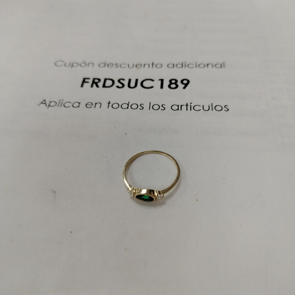 ANILLOS TEJIDO ANILLITO C CIRCONIAS Y PIEDRA VERDE 14K 9 1.2 GR (NUEVO)