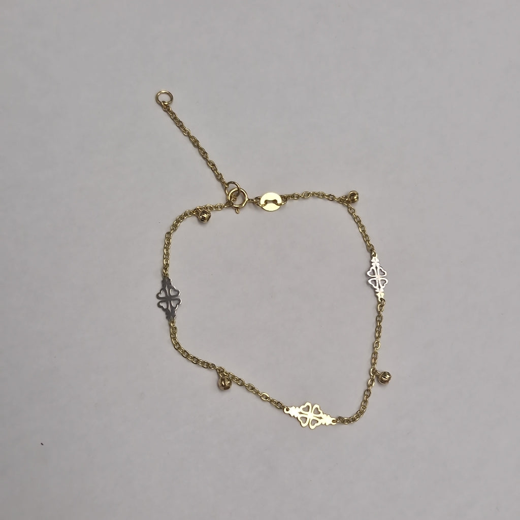 PULSERA ESPECIAL CON TREBOL 14K 18 CM 1.8 GR (NUEVO)