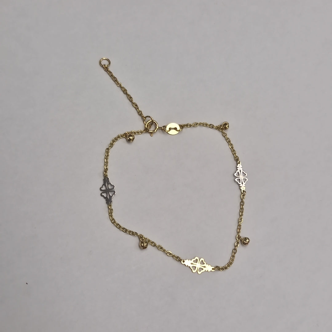 PULSERA ESPECIAL CON TREBOL 14K 18 CM 1.8 GR (NUEVO)