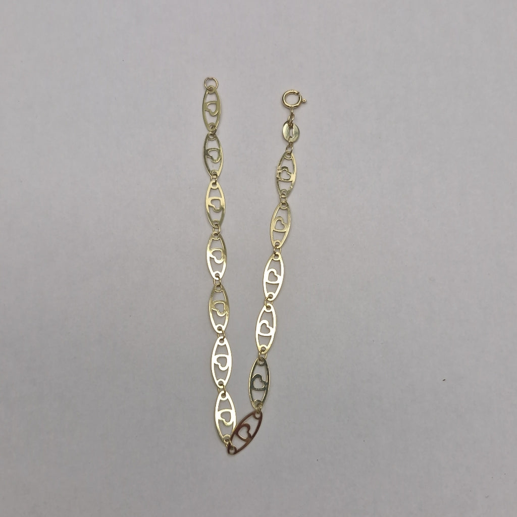 PULSERA TEJIDO ESPECIAL CON CORAZON 14K 18 CM 1.3 GR (NUEVO)