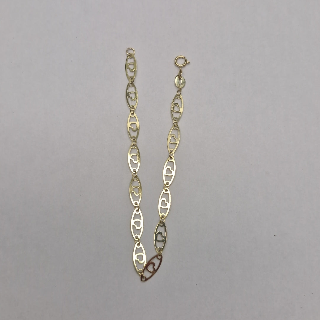 PULSERA TEJIDO ESPECIAL CON CORAZON 14K 18 CM 1.3 GR (NUEVO)